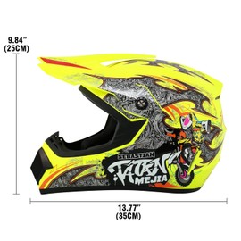 Senhill Motocross Dirt Bike Helmet With Gloves Goggles for Unisex Adult Youth - Off-Road DOT/FMVSS 218 Approved (Large, Yellow)