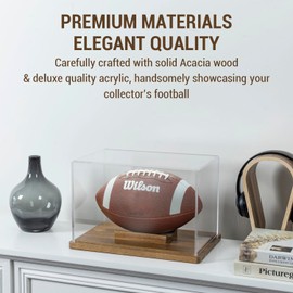 MyGift Collectible Football Display Case, Premium Acacia Solid Wood and Clear Acrylic Tabletop Football Display Collector Box Rack