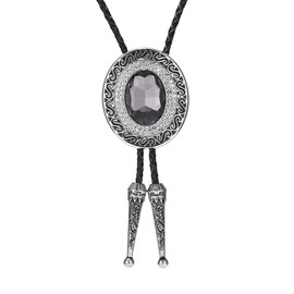 Gelconnie Men's Western Bolo Tie Vintage Silver Black Crystal Bolo Tie Cowboy Rodeo Necktie Adjustable Leather Cord Classic Western Accessory