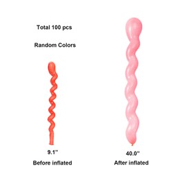 DALJIAFA 100 Pcs 40 Inches Latex Spiral Balloons Random Colors Long Twisted Rainbow Party Balloons for Birthday Wedding Hawaiian Tropical Luau Summer Cosplay Festival Parade Party Decorations Supplies