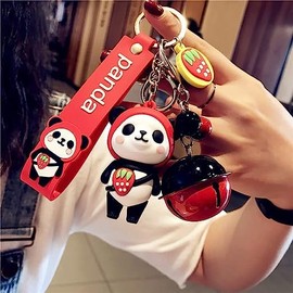 [AIXUAN] Degal Cute PVC Panda Keychain Idea New Year Present Animal Pendant Car Key Pendant Metal Keychain (Red)