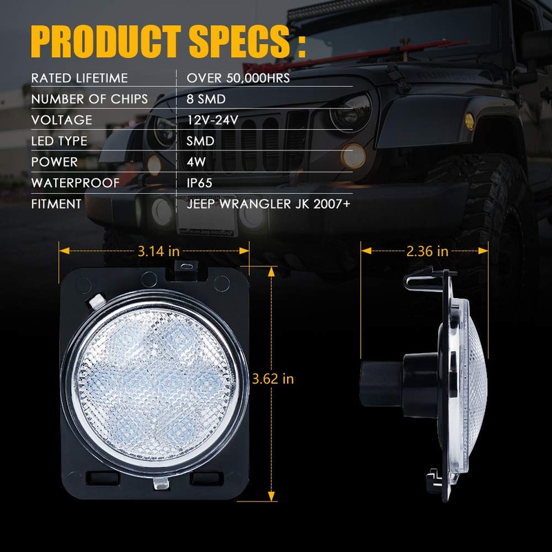 Xprite LED Amber Front Fender Side Marker Light Assembly with