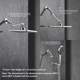 5 Inch Adjustable Shower Head Extension Arm, With Locking Set Screw, Singing Rain 304 Stainless Steel Chrome Angle Height Adjustable, Easy Install, G1/2 Universal Connector Compatible (Chrome Finish)