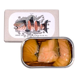 Canned Smoked Salmon in Extra Virgin Olive Oil by Jose Gourmet, Wild Caught Portuguese Salmon, Tinned Fish in Olive Oil, High Protein Sustainable Seafood Snacks, Omega 3, Fair Trade, 90g Can