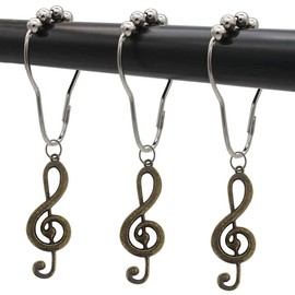 brandname Shower Curtain Hooks with Treble Clef Decorative Bathroom, Rust Proof Stainless Steel Curtain Rings Set of 12 Elegant Music Note Themed Bathroom Decor Shower Rod Curtain