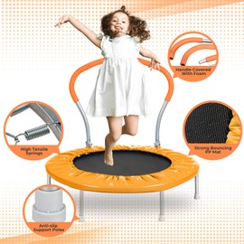 Roinoim Kids Trampoline with Handle - 36" Mini Toddler Rebounder for Indoor & Outdoor Play, Safe & Sturdy Jumping Exercise Trampoline for Boys & Girls (Orange)