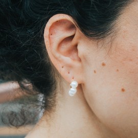 Silver Smile – 18k Gold Vermeil Triple Pearl Hoops over Sterling Silver| Hypoallergenic| Attractive Design Earring Jewelry for Women |Ideal Pick for Her, Sterling Silver, Pearl