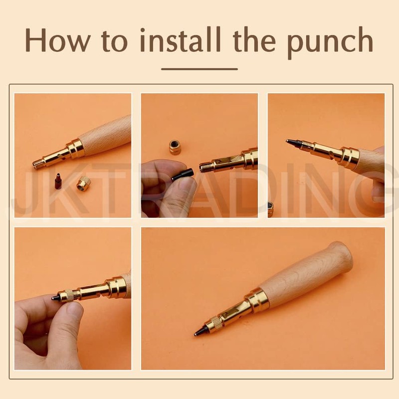 JKCrafts Japanese Screw Punch Tool - Brown Wood Handle Belt
