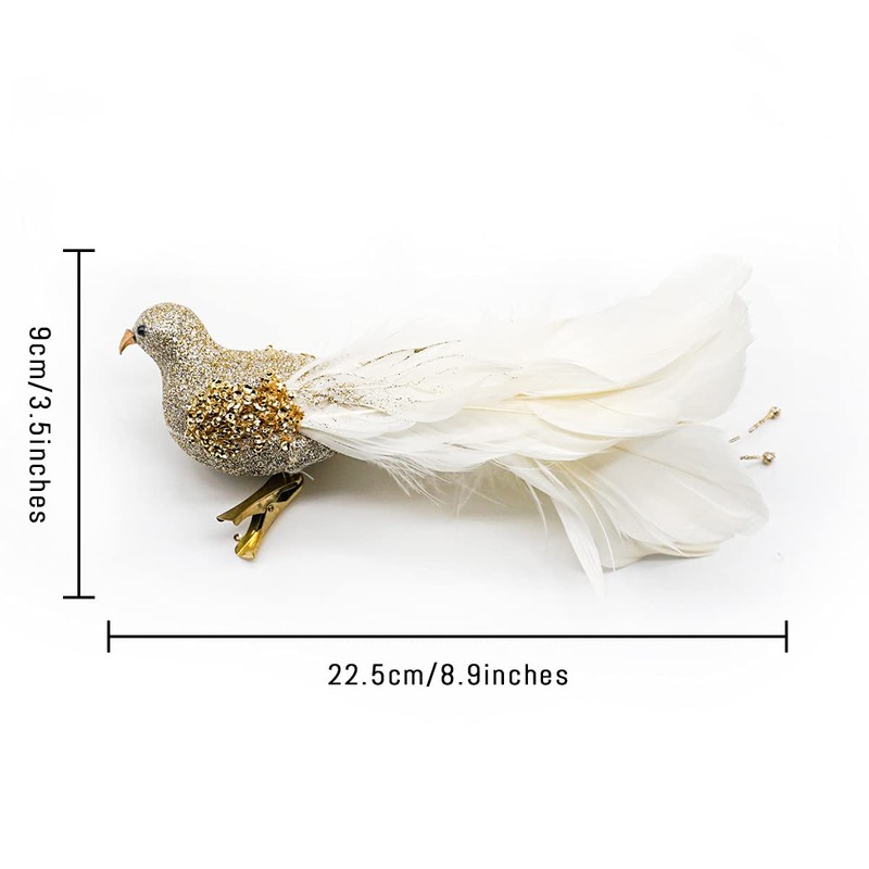 Yolococa 2pcs Champagne Christmas Tree Decoration Birds