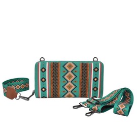 Wallets for Women Wristlet Western Wallet credit card wallets for women Credit Card Holder,Zipper Coin purse & ID Window,Purses For Women with Adjustable Shoulder Strap - Color: Green