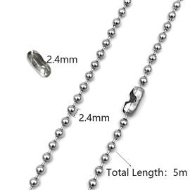 Gotetiso Ball Chain 5 Metres Length 2.4 mm Diameter Plug Chains Stainless Steel Ball Chain Stainless Steel Lock Necklace Stainless Steel Chains with 20 Matching Connectors for Necklaces Silver