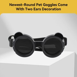 NAMSAN Dog Glasses for Small Dogs Sunglasses with Round Frame Wind Protection Glasses UV Protected Safety Glasses for Small Dogs - Black
