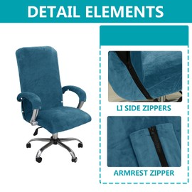 NLCYYQ Office Chair Cover Velvet Computer Chair Cover Stretch Rotating Chair Cover Removable Swivel Slipcover Boss Chair Cover Protectors High Back Large (Teal,Large)