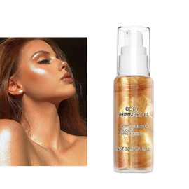 Body Luminizer, Shimmer Oil, Shimmer Oil, Highlighter Body Liquid, Liquid Shimmer Make-up, Shimmering Body Oil with Shiny Particles, Gold