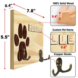 Dog Leash Holder Wall Mount, Pet Harness Hanger with Scrabble Letters, Dog Collar Organizer for Entryway, Cat Leash Key Holder for Wall, Pet Memorial Loss Gifts, Keepsake, Home Decor PF218-N