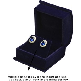 Navy Blue Color Luxury Velvet Multiple Use Earring Necklace Pendant Jewelry Gift Box for Wedding, Birthday, Valentine' Day, Mother's Day, Christmas...Comes with an Extra Individual White Packer Box