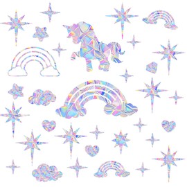 Gosknor 66pcs Stars Horse Rainbow Window Clings, Static Prism Suncatcher Window Decals for Glass Reflective Bird Anti Collision Stickers