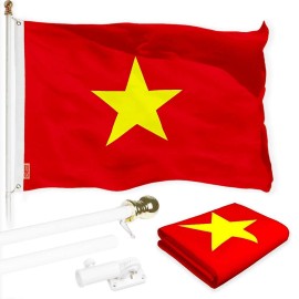 G128 Combo Pack: 6 Ft Tangle Free Spinning Flagpole (White) & Vietnam Flag 3x5