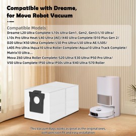 12 Pack Dust Bags for Dreame L40/L40s/AE/CE/L50/L10/L10s Pro Ultra, X40/X50/X60 Max/Aqua10/D30/D10 Plus Gen 2 for Mova E40/P10/P50 Pro/Z60 Ultra Vacuum Cleaner, 3.2L Large Capacity Bags Replacement