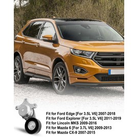 HUQUZN Serpentine Drive Belt Tensioner Kit Fit for Ford Edge Explorer Flex Taurus X Lincoln MKS MKT MKX MKZ Mazda 2007-2019 Replace 38485 6PK1140 1060450 11010367 11030051 19253844