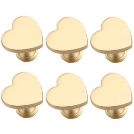 HARSKIYER 6 Pcs Heart Shape Cabinet Knobs, Gold Drawer Pulls, Brass Gold Dresser Knobs for Cabinet, Kitchen