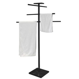 Poolside Valet Towel Rack with Tray, 304 Stainless Steel 6 Arms Freestanding Outdoor Poolside Towel Rack,Black Marble Base Outdoor Towel Holder Towel Drying Rack Towel Stand for Spa, Hot Tub & Patio