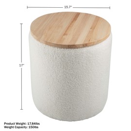 Lavish Home Storage Ottoman - Teddy Fabric Upholstered Ottoman with Wood Top for Living Room, Dorm, or Apartment - Ottomans with Storage (Cream)