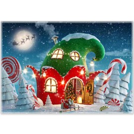 Luminora 7x5ft Fabric Christmas Backdrop Candy Canes House Winter Xmas Trees Fairy Tale Snowy Scene Wonderland Photography Background Holiday Party Decor Photo Banner Props