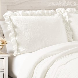 Lush Decor Reyna Ruffle Comforter Set - 3 Piece Cozy Ruffled Bedding Set - Timeless Elegance and Comfort for Bedroom - California King, White