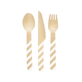 Unique 75884 Wooden Disposable Cutlery 4 Sets, Multicolour