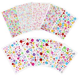 Tyqour 3200pcs Rhinestone Stickers 10sheets Stick 0n Gem Stickers Self Adhesive Rhinestones Face Gems Jewel Stickers for Crafting Bling Gemstone Stickers Decorative Diamond for Makeup DIY Eye Nail