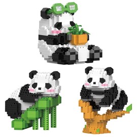 KBIBCK Panda Mini Building Blocks Set, 3 Pcs Panda Cute Animals Building Sets, Panda Micro Building Blocks, Mini Animals Building Block Set, DIY Blocks Collection Ornament Gift for Adults and Children