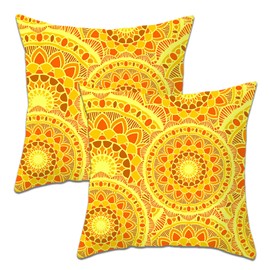 Betadistor Cushion Covers 18x18 Inches Set of 2 Decorative Throw Pillow Cover Outside for Garden Furniture Patio Couch Sofa Bed Linen Balcony 45x45cm,Yellow And Red, 501-0010