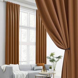 DUALIFE Room Darkening Curtains 102 Inches Long 2 Panels Set Back Tab and Rod Pocket Curtain Panels for Living Room(Golden Oak Brown Orange,52W x 102L Inch)