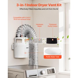 VEVOR 3-in-1 Indoor Dryer Vent Kit, with Bucket for Electric Dryer with 4-Inch by 5-Feet Extendable Exhaust Hose, Premium Quality & Light Weight & No Extra Accessories Required for Apartments, RVs