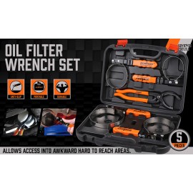 HORUSDY 4PCS Oil Filter Removal Set Swivel Wrench & 12" Adjustable Pliers w/Case