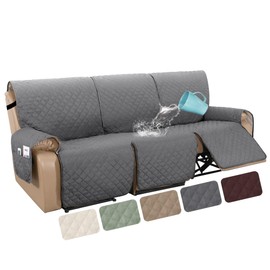 H.VERSAILTEX 100% Waterproof Recliner Cover 1-Piece Recliner Sofa Cover for 3 Cushion Couch Furniture Protector Cover with Non Slip Backing and Strap for Kids, Dogs, Pets(3 Seater, Rocket Gray)