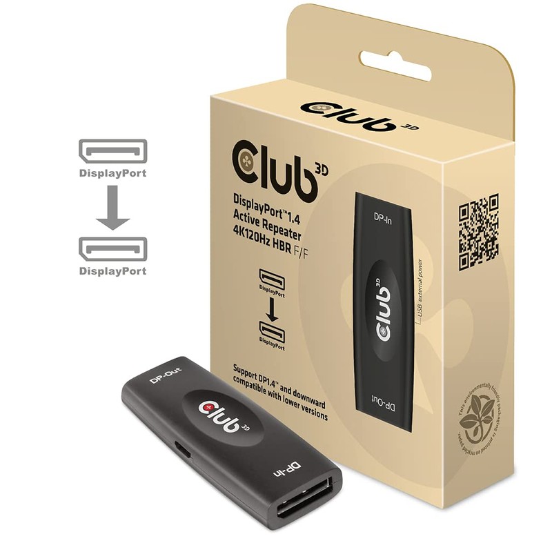 Club3D DisplayPort™ 1.4 Active Repeater/Signal Amplifier 4K120Hz HBR3 B/B