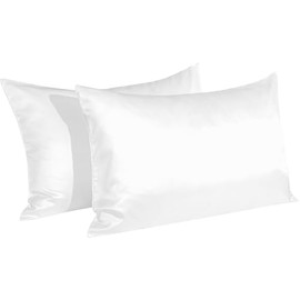Satin Pillowcases with Zipper for Hair and Skin, Set of 2 Smilar to Silk Pillow Cases, Machine Washable, Wrinkle-Free, Cooling Satin Pillow Cases Standard, 20x26 Inches, White