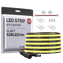 BTF-LIGHTING FCOB COB Flexible High Density Plain LED Strip Natural White 4000K DC24V 5M 528LEDs/M 14W/M 10mm Black PCB Dimmable LED IP30 Not Waterproof for Indoor Decoration (Strip Only)