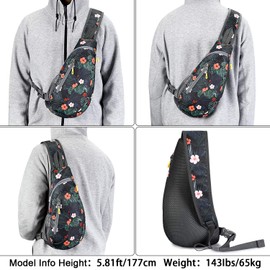 G4Free Sling Bags Men and Women Shoulder Backpack Small Crossbody Chest Sling Backpack (Flower Black)