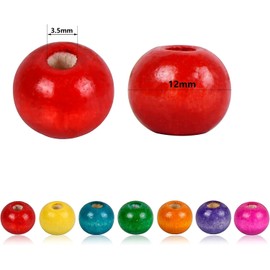 Focenat 200 Pcs Colourful Wooden Beads, 12 mm Natural Wooden Beads with 3.5mm Hole Assorted Colour Round Painted Wood Beads Craft Beads for DIY Craft Bracelets Necklace Earring Jewellery Making