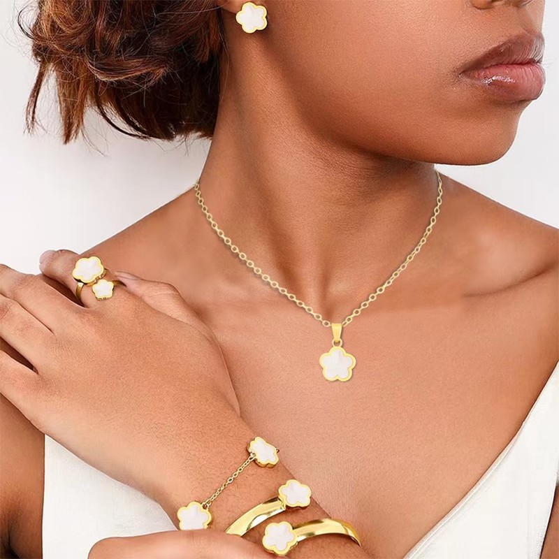 FDEETY Jewellery Set Adjustable Alloy Flower Jewellery with Earrings Necklace