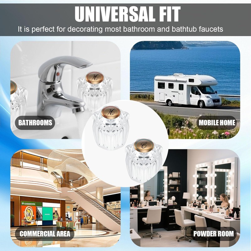 Ryutain Transparent Crystal Shower Knob Replacement 2 Piece Dual Control