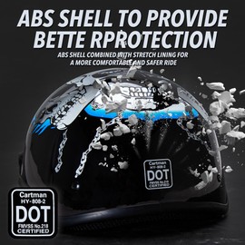 Cartman Cruiser Scooter Motorcycle Half Face Helmet, Blue Skull Graphics, DOT Approved for Bike Scooter ATV UTV Chopper, Medium