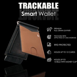 JENOSSCOM Jenoss Smart Tracking Wallet For Men: Smart Tracker Works with Apple Find My Full Grain Leather, Slide Pop Up Card, Minimalist Compact 12 Cards Slot Organizers ID Money Clip