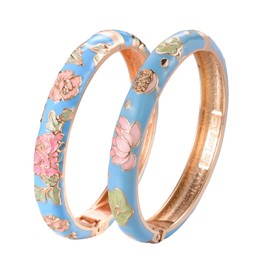 Wynameleri 2pcs Enamel Pattern Bangle Set Women Open Cuff Bracelet Mother's Day Enamel 2pcs Navy Blue Jewelry Gold Cuff Bracelets for Best Friends Bangle