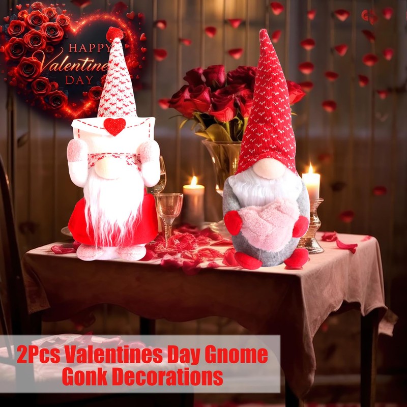 UDIKEFO 2Pcs Valentines Day Gnome Gonk Decorations Mr. and Mrs.