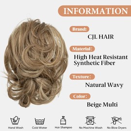 CJL HAIR Claw Clip Short Ponytail Hair Extensions DIY Bendable Metals Messy Bun Hair Piece for Wonen Wavy Curly Synthetic Fake Hairpieces Beige Multi