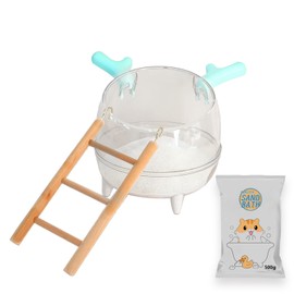Meow&Woof Hamster Sand Bath Container,Easy Clean Plastic Bowl, Small Pet Large Dust Bathing House with Bath Sand and Staircases, Bathrub Cage Accessorie for Syrian Gerbil Hamsters Hedgehogs-Blue